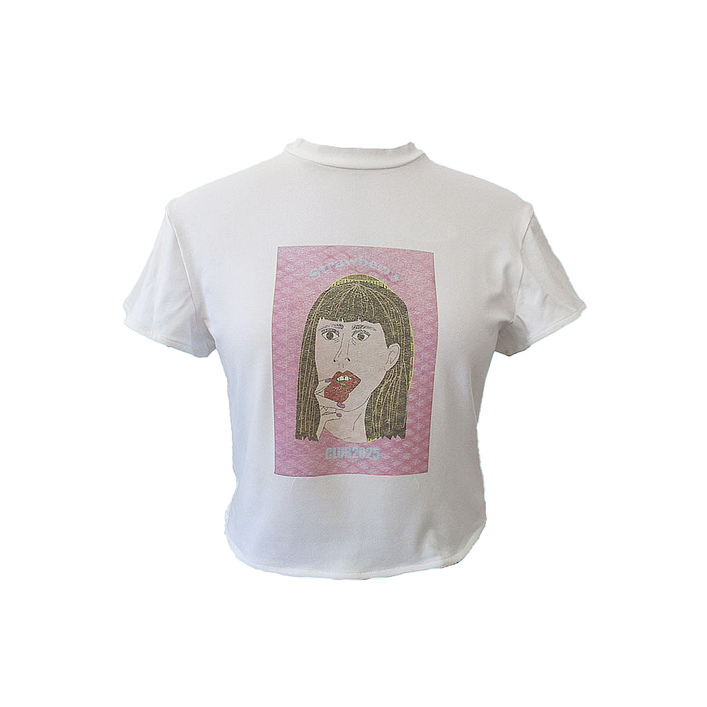 Baby look blouse in knit - feminine print with strawberry